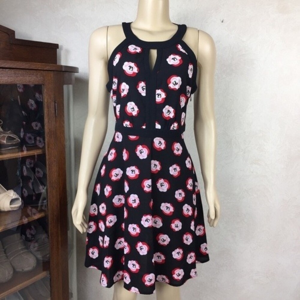 ELLE | halter dress with red/black flowers